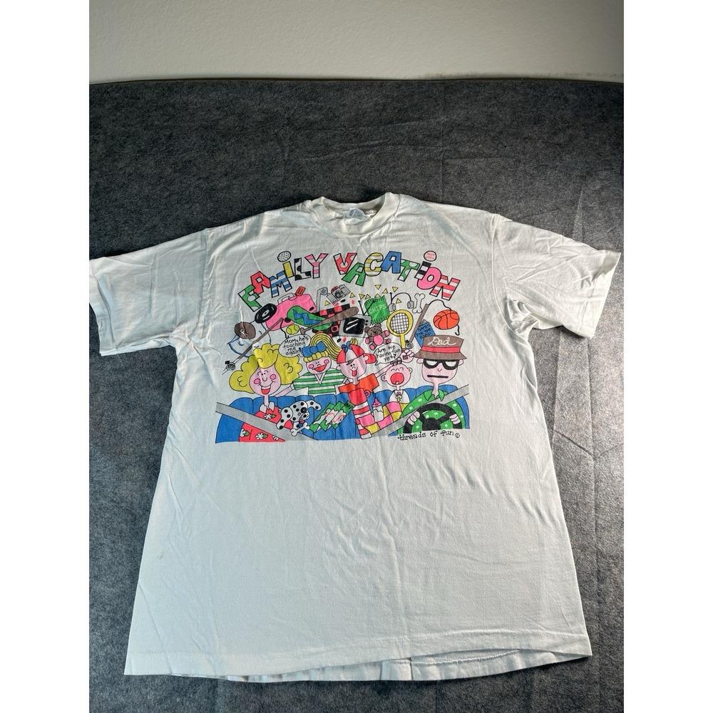 Vintage Hans Beefy Single Stitch Family Vacation Graphic  Fun WhiteTshirt Size L